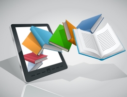 e-books flying out of a tablet